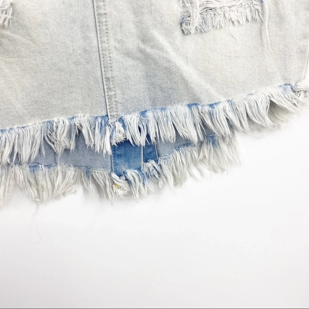 Lira Distressed High Rise Denim Pencil Skirt NWT - Picture 3 of 6